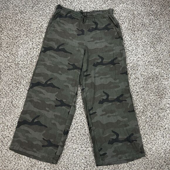 Time And Tru Linen Blend Camo Pants Women Sz M 8-10 Wide Leg Elastic Waist Beach - Picture 1 of 10